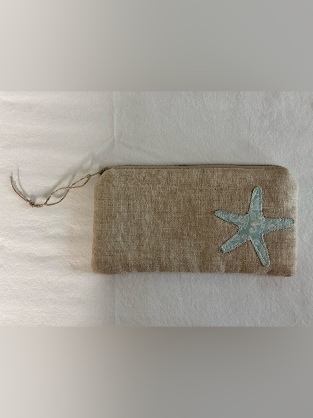 Roman McCall Linen Zip Pouch with Blue Starfish Appliqué